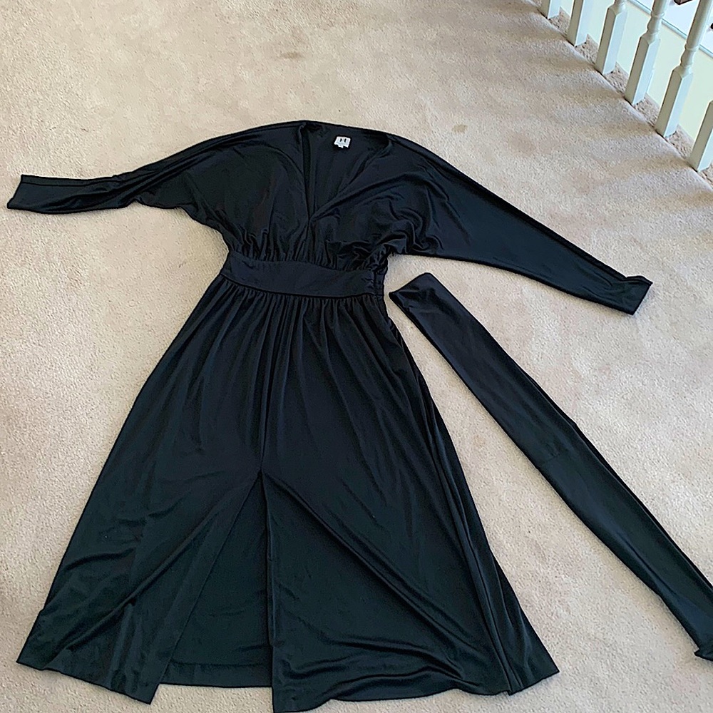 Black Halston dress with removable belt tie